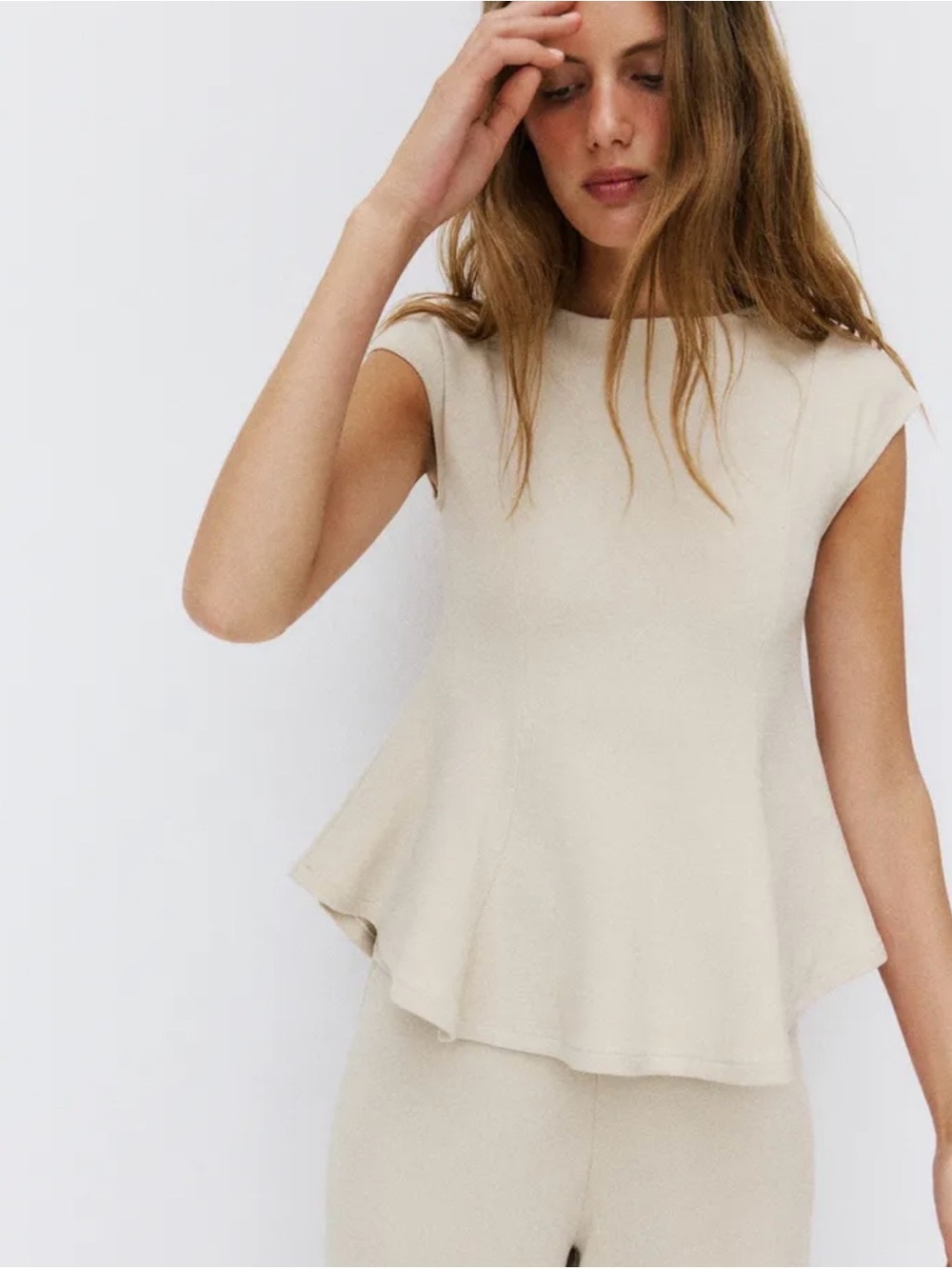 Zara Cream Sleeveless Peplum Knit Top